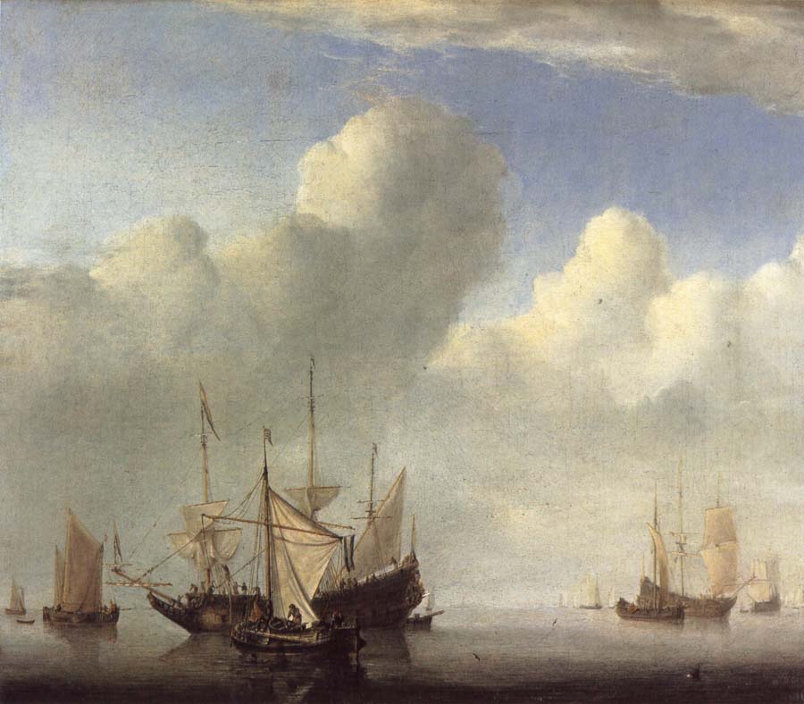 VELDE, Willem van de, the Younger A Dutch Ship Coming to Anchor and Another Under Sail